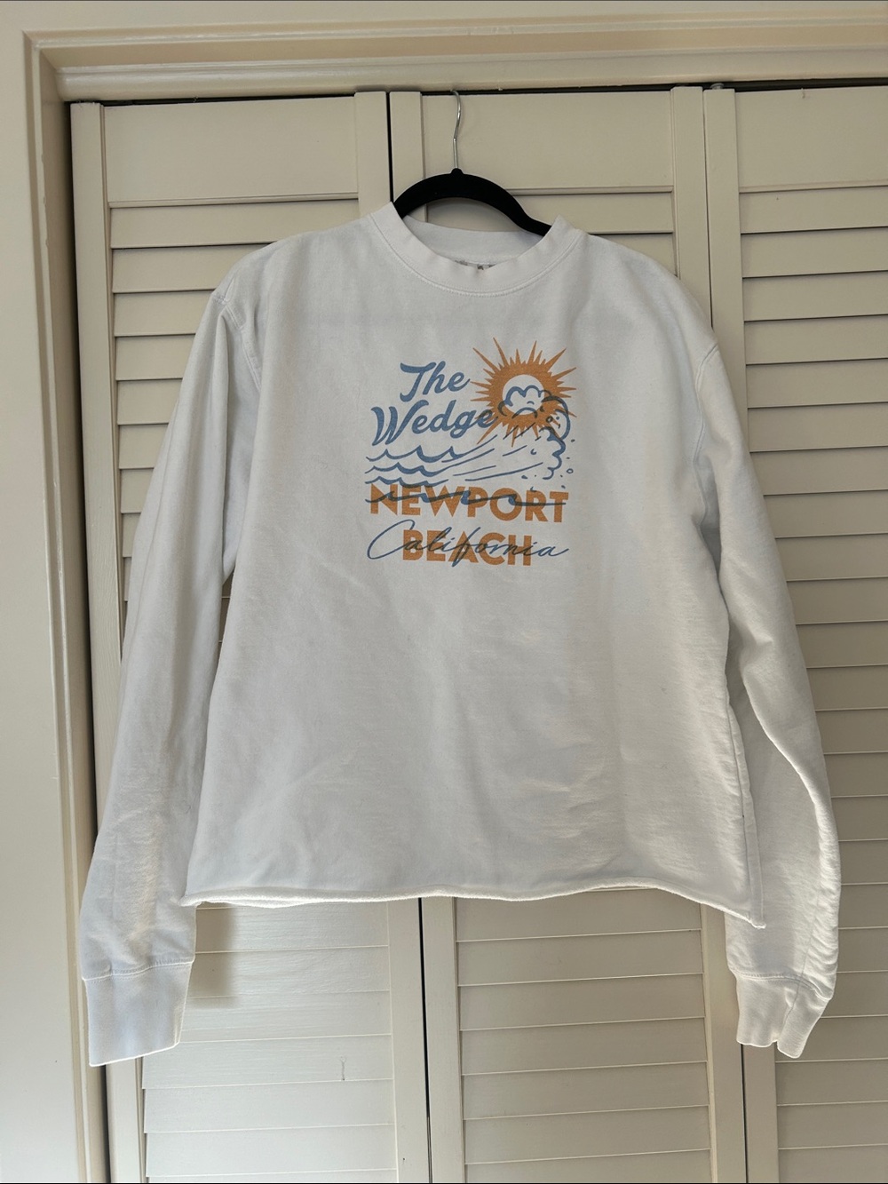 The Wedge Newport Beach Graphic Sweater White with Blue & Orange Print Size L